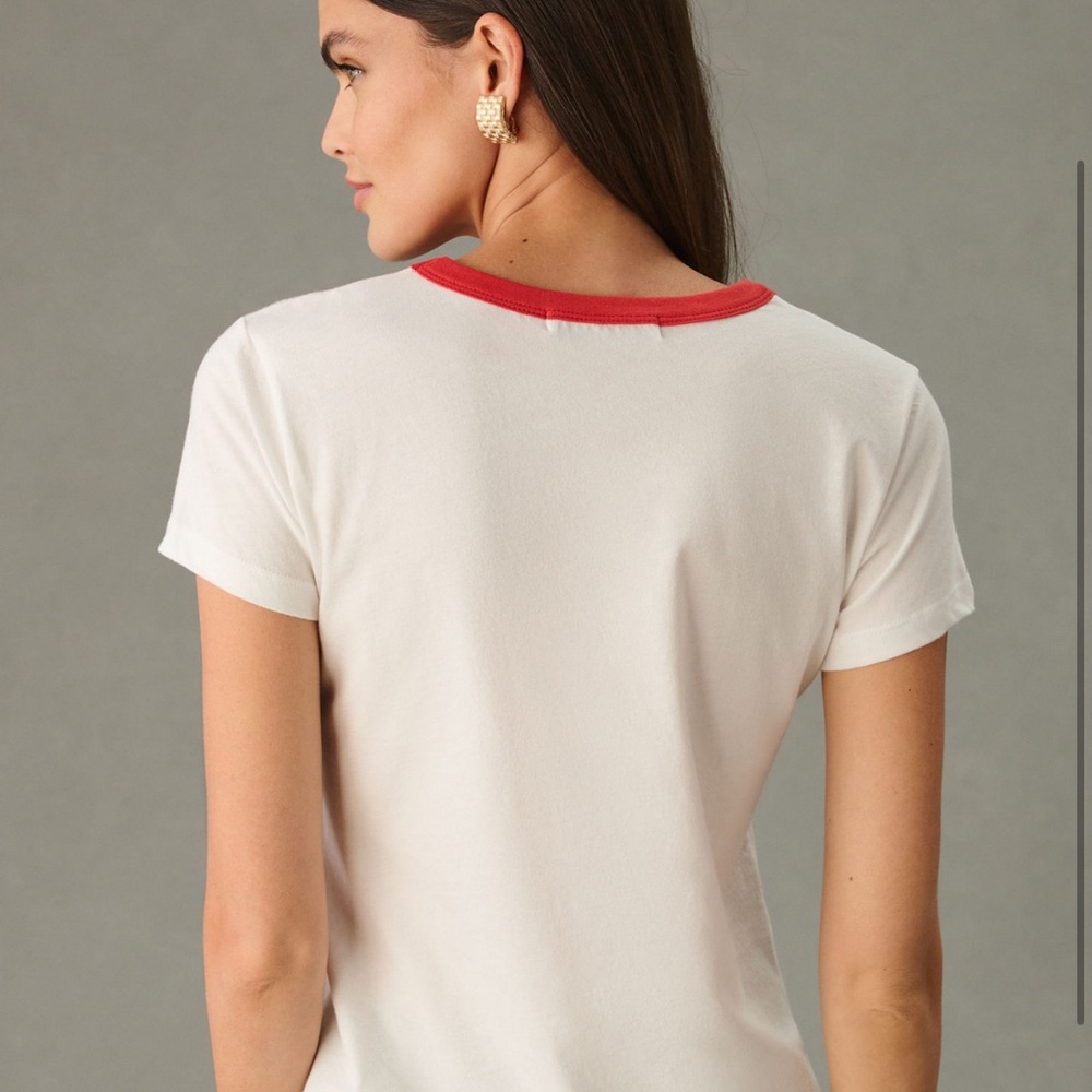 White and Red Fitted Graphic Tee with Short Sleeves - Picture 2 of 3